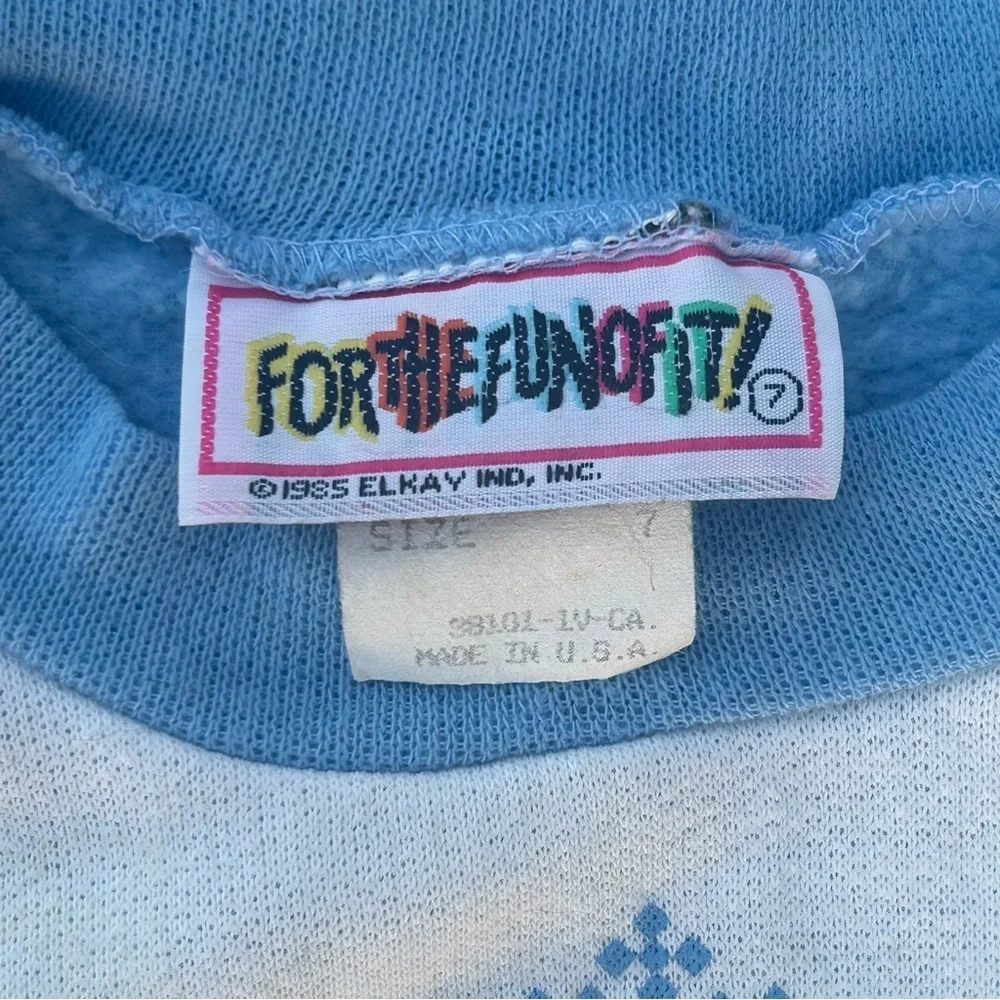 Vintage 1985 Kids Sweatshirt Size 7 Blue Retro 80s USA